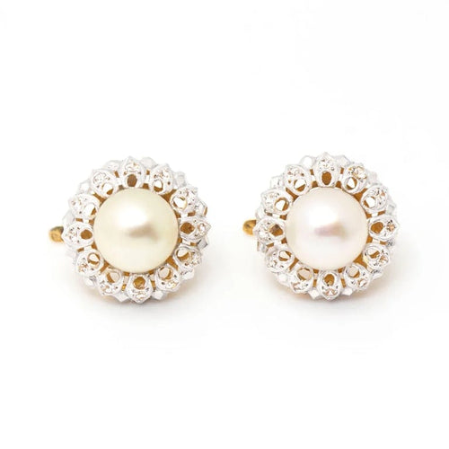 Boucles d'oreilles Boucles d’oreilles Art Nouveau en platine et or jaune avec perles et diamants 58 Facettes D361021JC