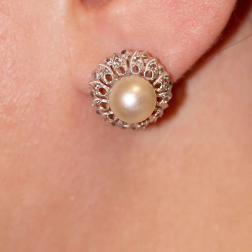 Boucles d'oreilles Boucles d’oreilles Art Nouveau en platine et or jaune avec perles et diamants 58 Facettes D361021JC