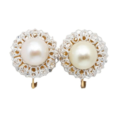 Boucles d'oreilles Boucles d’oreilles Art Nouveau en platine et or jaune avec perles et diamants 58 Facettes D361021JC