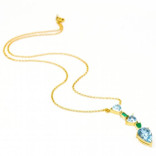 Collier Collier - Pendentif en or jaune 18 carats avec topaze, aigue-marine et émeraudes 58 Facettes D362785JE