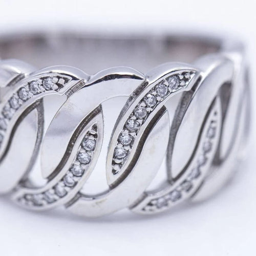 Bague 55 Bague large en or blanc 18 ct et diamants 58 Facettes N102883LF