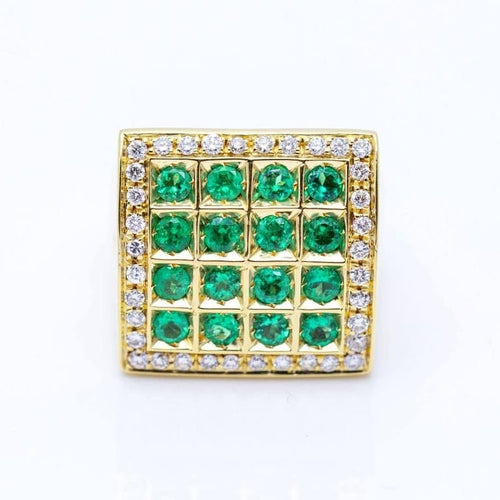 Bague 53 Bague carrée en or jaune 18 ct avec diamants et émeraudes 58 Facettes N102918EJ