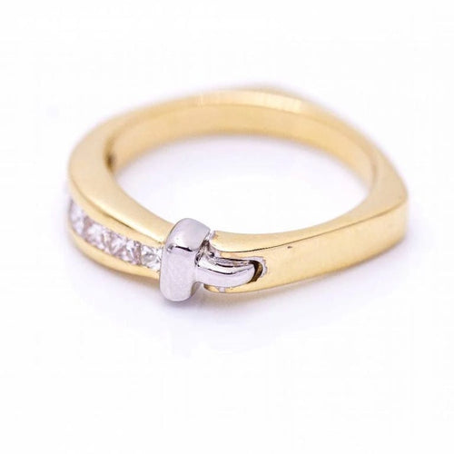 Bague 56 Bague alliance demi-tour en or jaune et blanc 18 ct avec diamants 58 Facettes N102923EJ