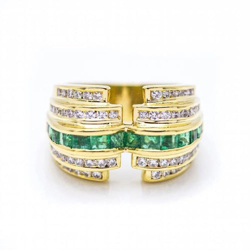 Bague 52 Bague diamants et émeraudes en or jaune 18 ct 58 Facettes N102925EJ