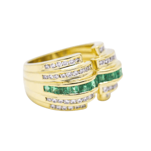 Bague 52 Bague diamants et émeraudes en or jaune 18 ct 58 Facettes N102925EJ