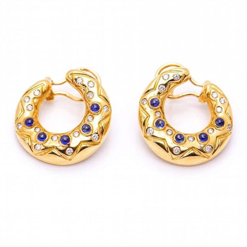 Boucles d'oreilles MEDIALUNA - Boucles d’oreilles en or jaune 18 ct, diamants et saphirs 58 Facettes N102935EJ