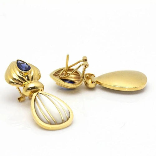 Boucles d'oreilles Boucles d'oreilles - Nacre et saphir en or jaune 18 ct 58 Facettes D360531FJ
