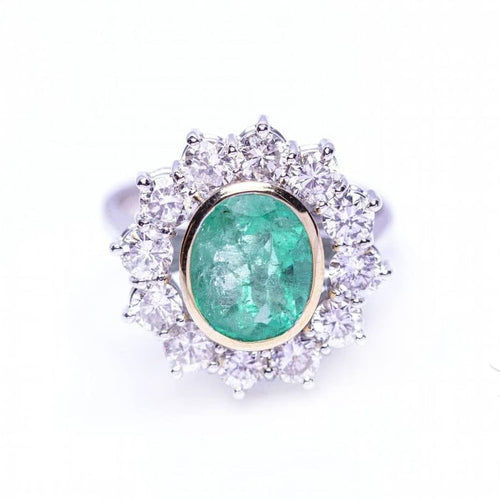 Bague 51 RAINA - Bague en or bicolore 18 ct avec diamants et émeraude 58 Facettes D359454EJ