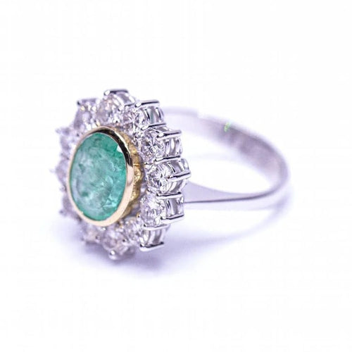 Bague 51 RAINA - Bague en or bicolore 18 ct avec diamants et émeraude 58 Facettes D359454EJ