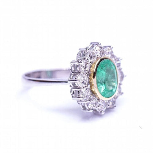 Bague 51 RAINA - Bague en or bicolore 18 ct avec diamants et émeraude 58 Facettes D359454EJ