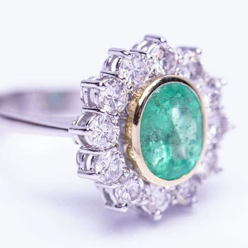 Bague 51 RAINA - Bague en or bicolore 18 ct avec diamants et émeraude 58 Facettes D359454EJ