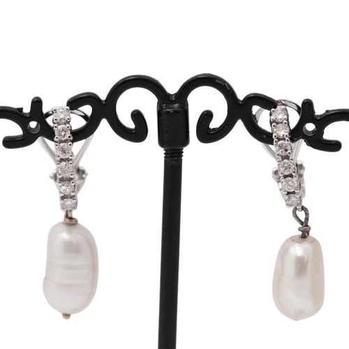 Boucles d'oreilles Boucles d'oreilles - Perles baroques naturelles et diamants en or blanc 18 ct 58 Facettes D359537JC