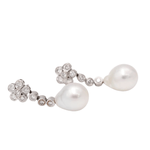 Boucles d'oreilles Boucles d’oreilles - Perles australiennes naturelles et diamants en or blanc 18 ct 58 Facettes D359536JC