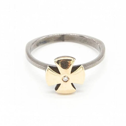 Bague 53.5 Bague en or jaune 18 carats, argent et diamant taille brillant 58 Facettes D363900SO