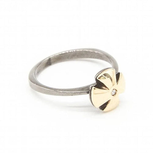 Bague 53.5 Bague en or jaune 18 carats, argent et diamant taille brillant 58 Facettes D363900SO