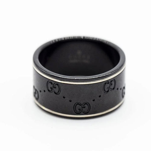 Bague 63 Gucci Icon - Bague homme en or blanc 18 carats et céramique noire 58 Facettes D363551SO