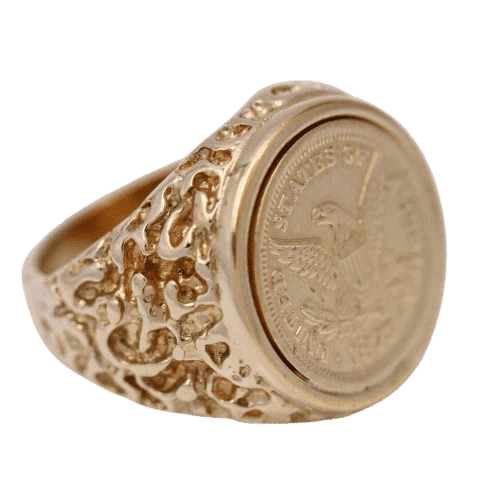 Bague 56.5 Bague sceau homme en or jaune 18 carats avec pièce américaine 1873 58 Facettes D364103JC