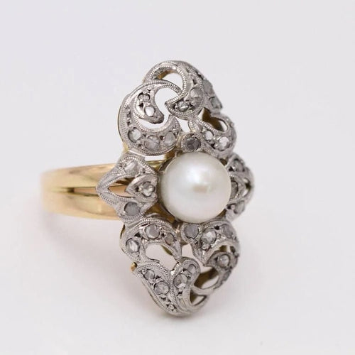 Bague 55.5 Bague vintage années 1920 en or jaune 18 carats, platine et diamants 58 Facettes D364104JC