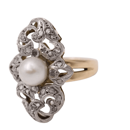 Bague 55.5 Bague vintage années 1920 en or jaune 18 carats, platine et diamants 58 Facettes D364104JC