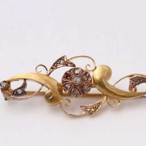 Broche Broche vintage en or jaune et rose 18 carats et diamants 58 Facettes D364105JC