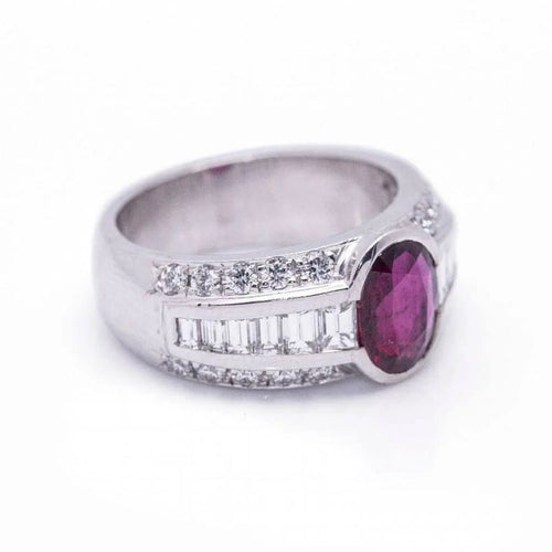 Bague 56 Bague en or blanc 18 carats avec rubis de Birmanie et diamant 58 Facettes D364213LF