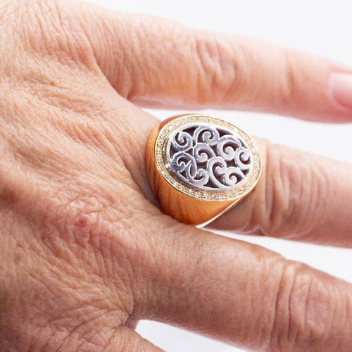 Bague 56 SIGNAL - Bague unisexe en or blanc et or rose 18 carats et diamants 58 Facettes D364832FV