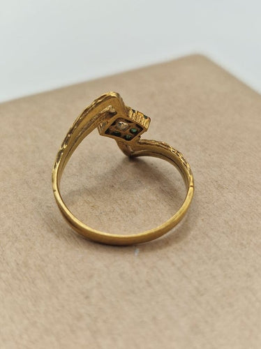 Bague 50.5 Bague vintage forme Z en or jaune 18 ct et émeraudes 58 Facettes CV-010