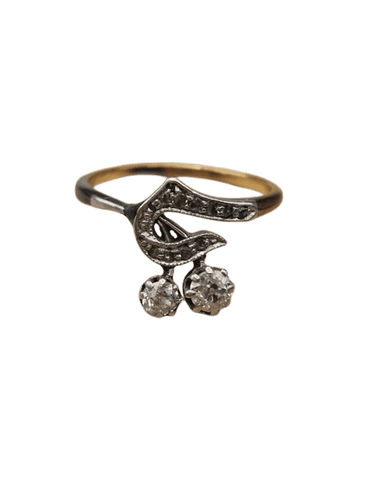 Bague 51 Bague ancienne double diamants en or jaune 18 ct et argent 58 Facettes CV-011