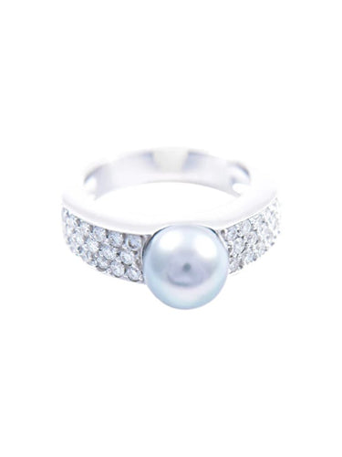 Bague 53 Bague en or blanc 18 ct avec perle noire et diamants 58 Facettes