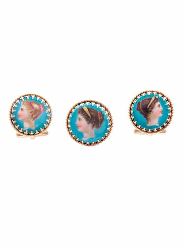 Broche Parure - Boutons de manchette et broche en or jaune 18 ct nacre 58 Facettes