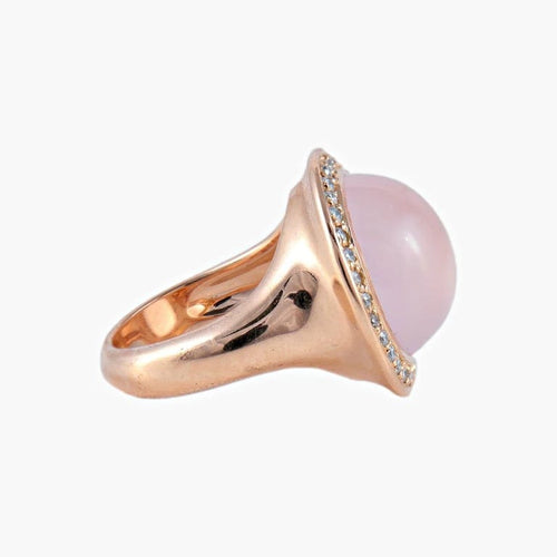 Bague 52 Bague cabochon tourmaline rose en or jaune 18 ct et diamants 58 Facettes