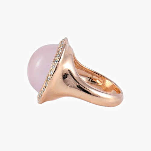 Bague 52 Bague cabochon tourmaline rose en or jaune 18 ct et diamants 58 Facettes