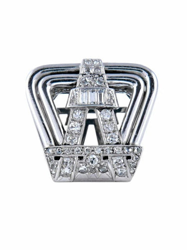 Boucles d'oreilles Broche clip Art déco en or blanc 18 ct, platine et diamants 58 Facettes