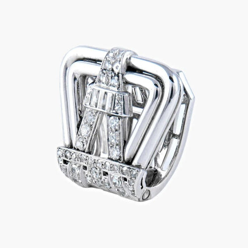 Boucles d'oreilles Broche clip Art déco en or blanc 18 ct, platine et diamants 58 Facettes