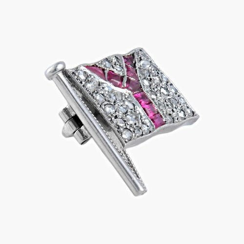 Broche Broche drapeau en or blanc 18 ct, diamants et rubis 58 Facettes