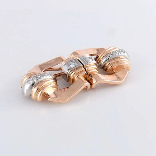 Boucles d'oreilles Double clip - Broche en or rose, or jaune et platine 18 ct, diamants 58 Facettes 1