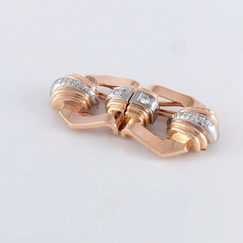Boucles d'oreilles Double clip - Broche en or rose, or jaune et platine 18 ct, diamants 58 Facettes 1