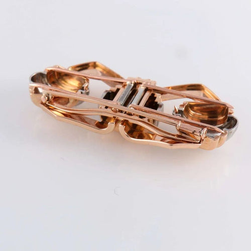 Boucles d'oreilles Double clip - Broche en or rose, or jaune et platine 18 ct, diamants 58 Facettes 1