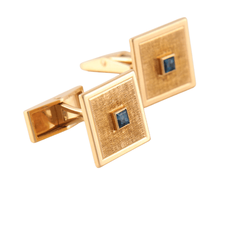 Boutons de manchette Van Cleef & Arpels - Boutons de manchette Carrés en or jaune 18 ct et saphirs calibrés 58 Facettes 1