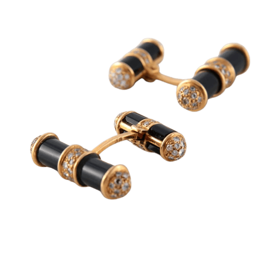 Boutons de manchette Boutons de manchette - Or jaune 18 ct, onyx et diamants 58 Facettes 1