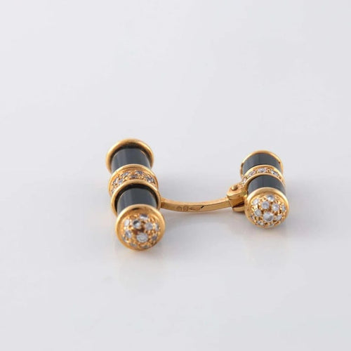 Boutons de manchette Boutons de manchette - Or jaune 18 ct, onyx et diamants 58 Facettes 1