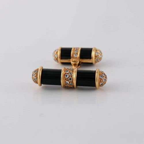 Boutons de manchette Boutons de manchette - Or jaune 18 ct, onyx et diamants 58 Facettes 1