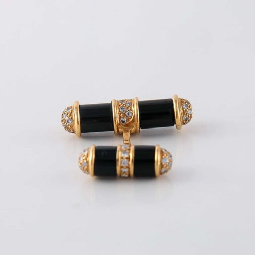Boutons de manchette Boutons de manchette - Or jaune 18 ct, onyx et diamants 58 Facettes 1