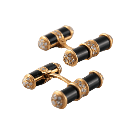 Boutons de manchette Boutons de manchette - Or jaune 18 ct, onyx et diamants 58 Facettes 1