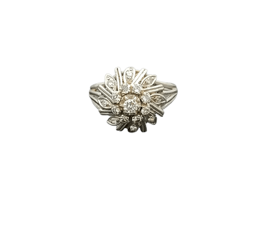 Bague 56 Bague marguerite fleur vintage en or gris 18K sertie de diamants 58 Facettes AX-570