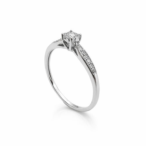 Bague 54 Bague solitaire en or gris 18 carats et diamants 58 Facettes Bague solitaire