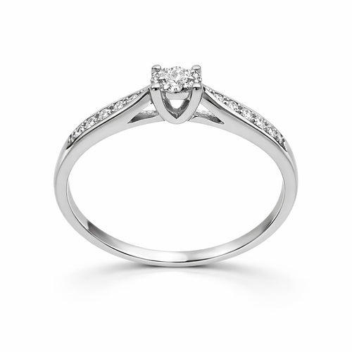 Bague 54 Bague solitaire en or gris 18 carats et diamants 58 Facettes Bague solitaire