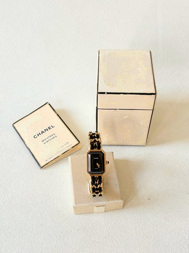 Montre CHANEL Première - Montre vintage à quartz, bracelet plaqué or et cuir noir 58 Facettes WC-2025-2358