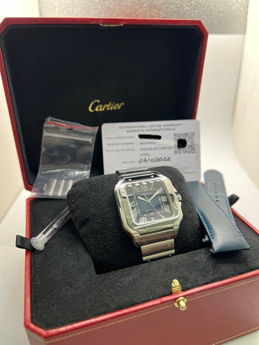 Montre Cartier Santos - Montre automatique acier, cadran bleu 58 Facettes 1635