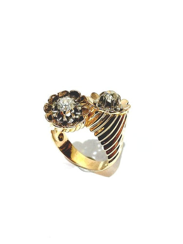 Bague 54 Bague Toi et Moi Art déco en or rose, platine et diamants 58 Facettes 1714200